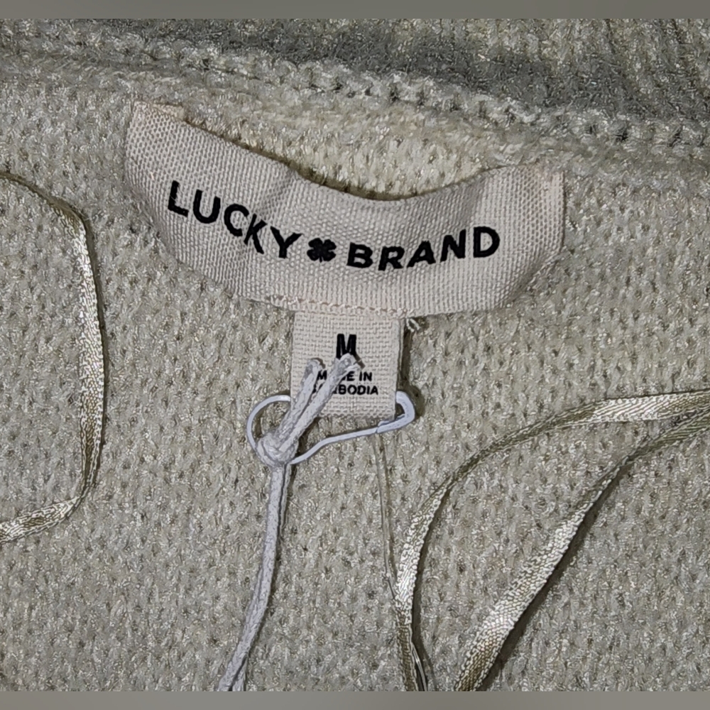 Lucky Brand Sweater Cream Fuzzy Silver Buttons NWT Womens Medium - Picture 3 of 7